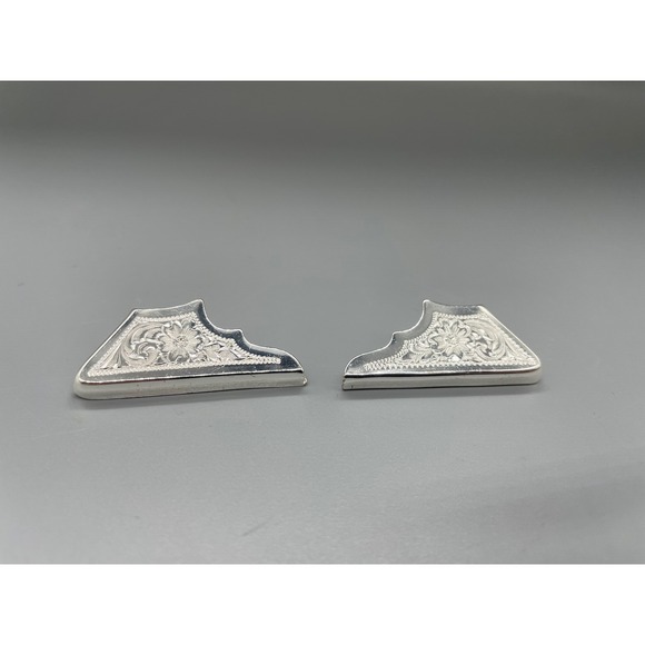 Vintage Western Floral Engraved Silver Tone Shirt Collar Tips Cowboy Accessory - Picture 2 of 5